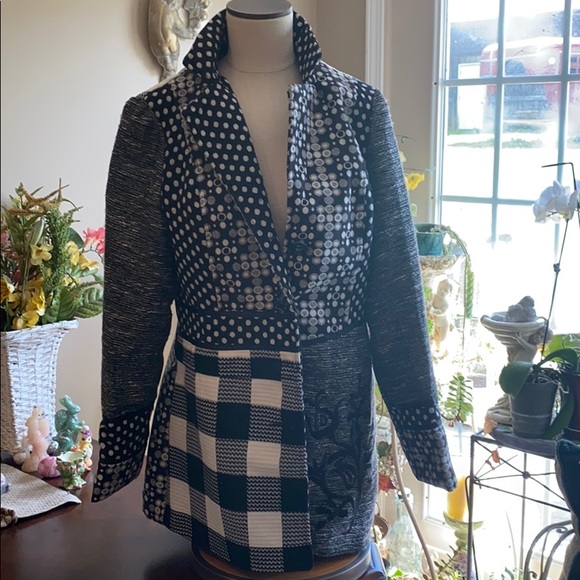 Mirror Image women’s XL black and white block print button front jacket - Picture 1 of 8
